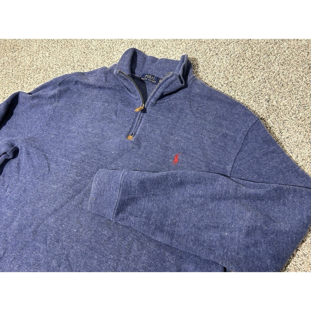 Polo Ralph Lauren Mens XL Navy 1/4 Zip Pullover Long Sleeve 100% Cotton Red Pony